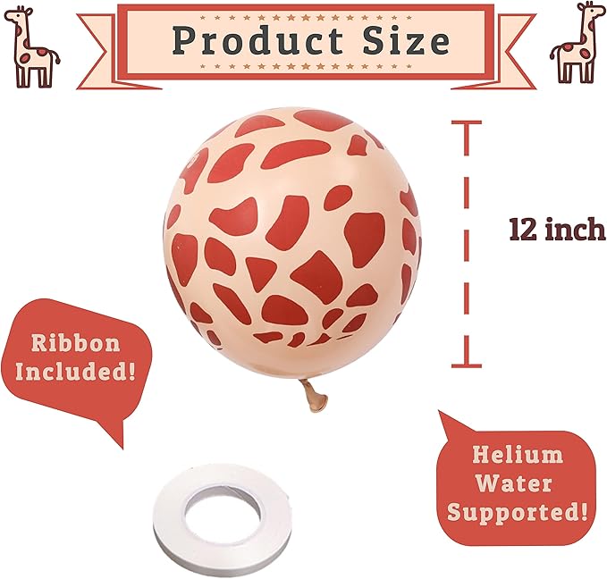 50pcs Giraffe Print Balloons, 12inch Animal Print Thick Latex Balloons for Safari Jungle Party Supplies Wild One Birthday Baby Shower Wildlife Theme Party Decoration