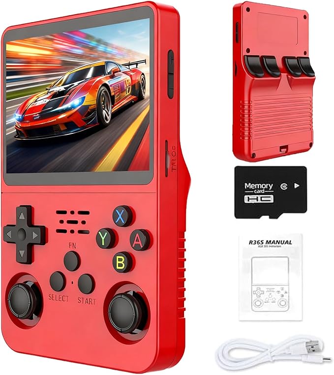 Retro Handheld Game Console R36S, 3.5-Inch HD IPS Screen 3200mAh Battery, 128G Built-in 20000+ Games 20+ Emulators, HDMI TV Output for Classic Game Play (Red +64G)