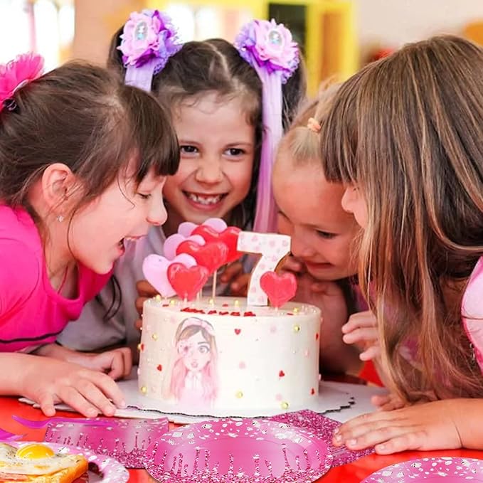 Grencian 96Pcs Hot Pink Silver Birthday Party Supplies Hot Pink Plates Disposable Disco Holographic Tableware Set for Girls Women Silver Glitter Wedding Bridal Shower Birthday Party Decor, Serves 24
