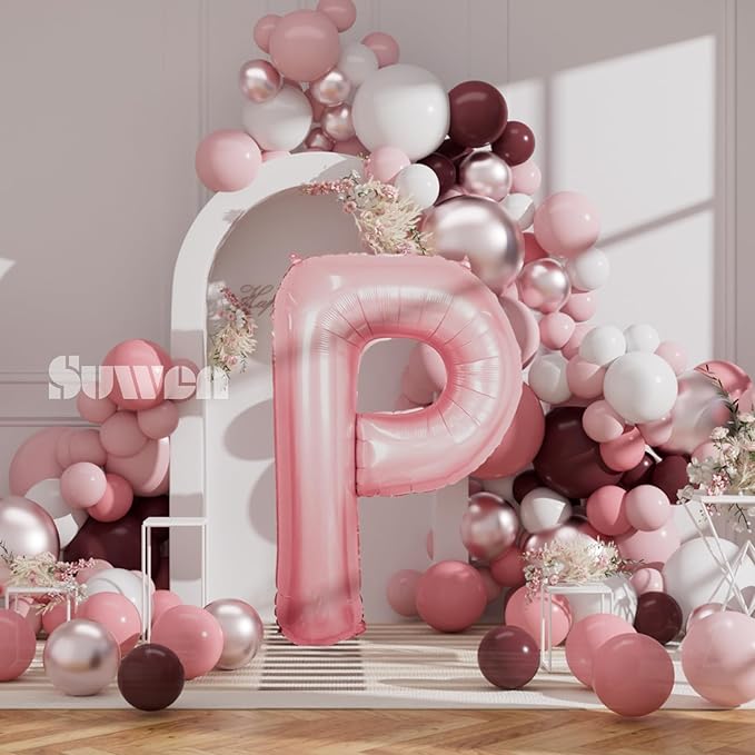 SUWEN 40 Inch Pink Large P Letter Balloons Big Foil Helium Letter Balloons A-Z Jumbo Mylar Happy Birthday Party Decorations for Girl Anniversary Party Supplies