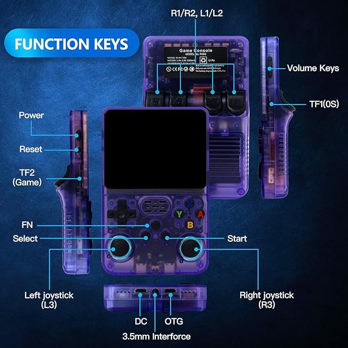 New Upgraded R36S Retro Handheld Video Game Console Linux System 3.5 Inch IPS Screen Portable Pocket Video Player 128GB Games, 21 Emulator (Purple)