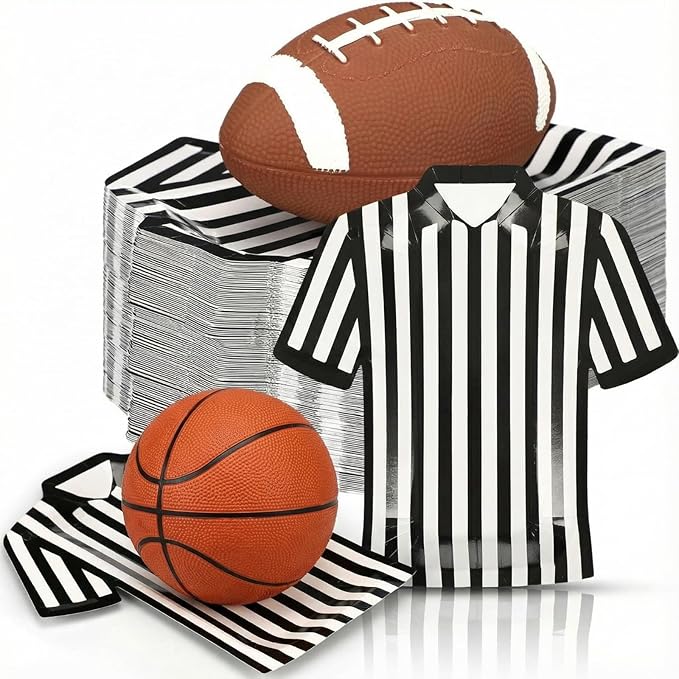 50 Pcs Basketball Paper Plates 8.7" Referee Shirt Shape Basketball Plates Black White Stripes Football Party Supplies Referee Coach Shirt Dessert Tableware for Football Party Supplies