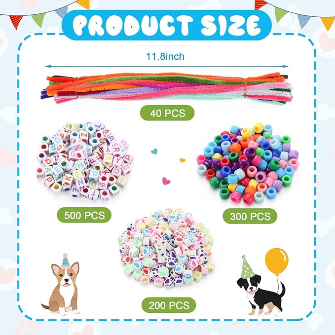 1041 Pcs Adopt a Puppy Pet Party Supplies DIY Kit, Puppy Adoption Station Package Supplies Make a Collar for Your Pet for Dog Birthday Party