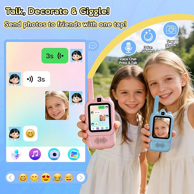 Video Walkie Talkies for Kids, Dual Camera 2-Pack Rechargeable Video Intercom,1600 Ft Range 2 Way Radios Toys|Voice Chat&Photo, Gifts for Age 3-12 Boys Girls Indoor Outdoor Games, Camping (Pink/Blue)