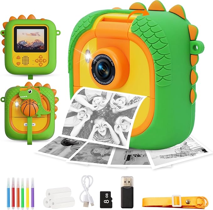 Kids Camera Instant Print for Girls Boys,1080P HD Flip Lens Selfie Digital Camera with Print Paper for 3-12 Year Old Toddler,Ideas Birthday Toys for Children, M2
