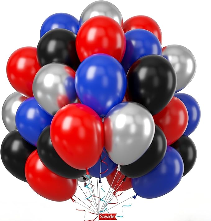 Black Red Blue Balloon,60 Pcs 12 Inches Metallic Silver Balloons for Birthday Decorations Birthday Balloons Baby Shower Engagement Party Supplies