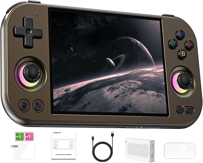 ANBERNIC RG477M Retro Handheld Game Console , Aluminum Alloy CNC Android 14 System 4.7 Inch LTPS in-Cell Touch Screen Dimensity 8300 Processor Support WiFi 6E Bluetooth 5.3(Brozen)