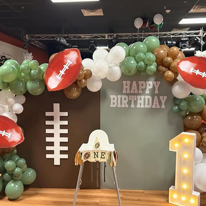 Football Balloon Arch Kit,Sage Green White Coffee Balloons with Football Foil Balloon for Boy First Year Birthday Sport Party Decorations Baby Shower Graduation Sport Themed Party Supplies