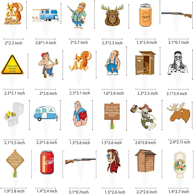 Hillbilly Cupcake Toppers Trailer Trash Party Decorations Trailer Trash Cake Decorations Southern Mullet Man Cupcake Picks for Funny Chunky Dunk Party Supplies