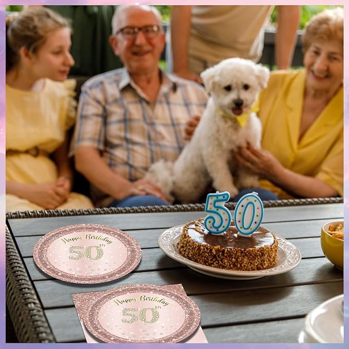 40pcs 50th Birthday Decorations for Women Rose Gold Fifty Year Old Party Supplies Include 50th Birthday Plates and Napkins Set 1976 50 Years Old Disposable Tableware Party Supplies for Girl Ladies