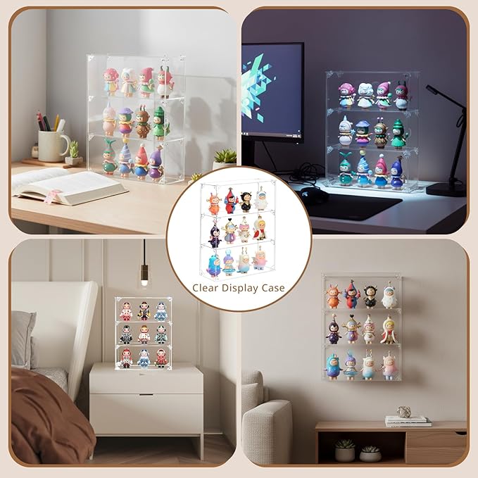 Acrylic Display Case 3-Tier, Display Box for Small Figures, Collectibles, Toys, and Models, Wall Mounted and Desktop Dustproof Showcase