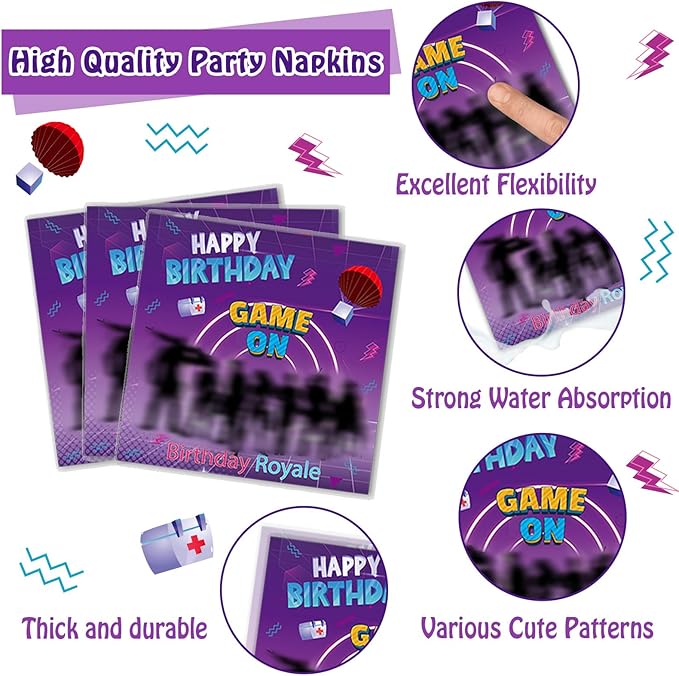 200Pcs Video Game Party Supplies Gaming Party Plates and Napkins Birthday Plates and Napkins for Royale Game Disposable Tableware Set Baby Shower Birthday Decor, 50 Guests