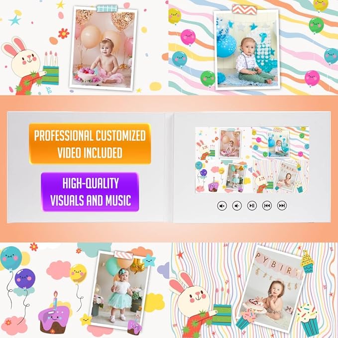Personalized Video Greeting Card for Babies – Custom Photo Slideshow – Sweet Birthday Keepsake for Kids – 7” LCD Screen, 256MB Storage, Rechargeable Battery, Instant Play Design