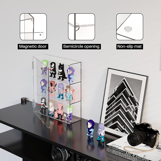Acrylic Display Case - 3 Layer Clear Display Case for Funko Pop Action Figures - Wall Mounted or Desktop Dustproof Display Cabinet Shelf for Collectibles Mini Toys
