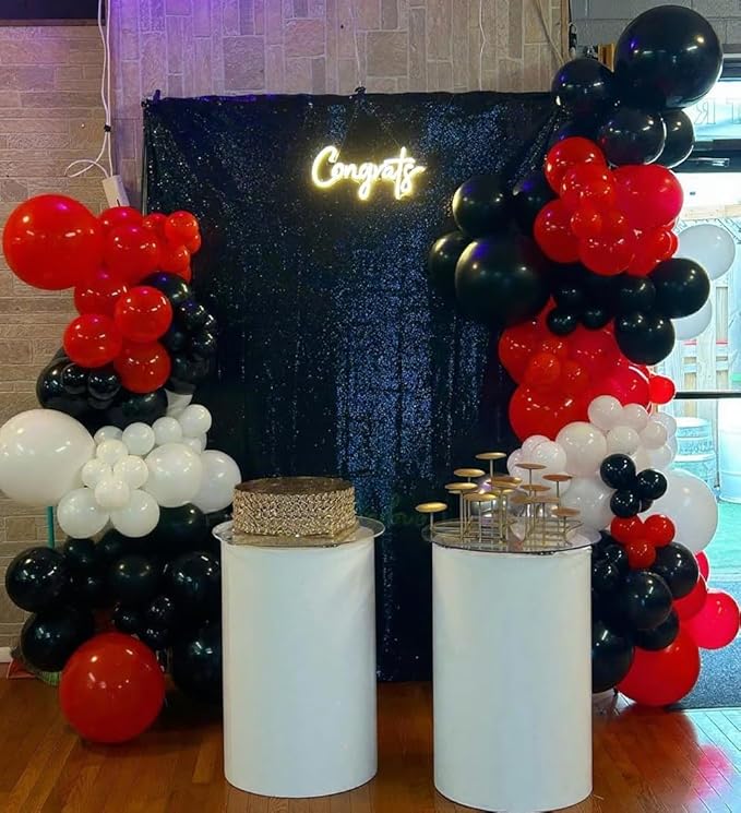 Red and Black White Balloons Garland Arch Kit 200Pcs - 5 10 12 18 inch Different Size Balloons for Graduation Birthday Anniversary Racing Car Poker Card Theme Party Decorations