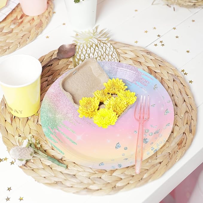 96Pcs Colorful Diamonds Plates Party Supplies Kpop Paper Plates and Napkins and Forks Baby Shower Kids Birthday Party Decorations, Serves 24