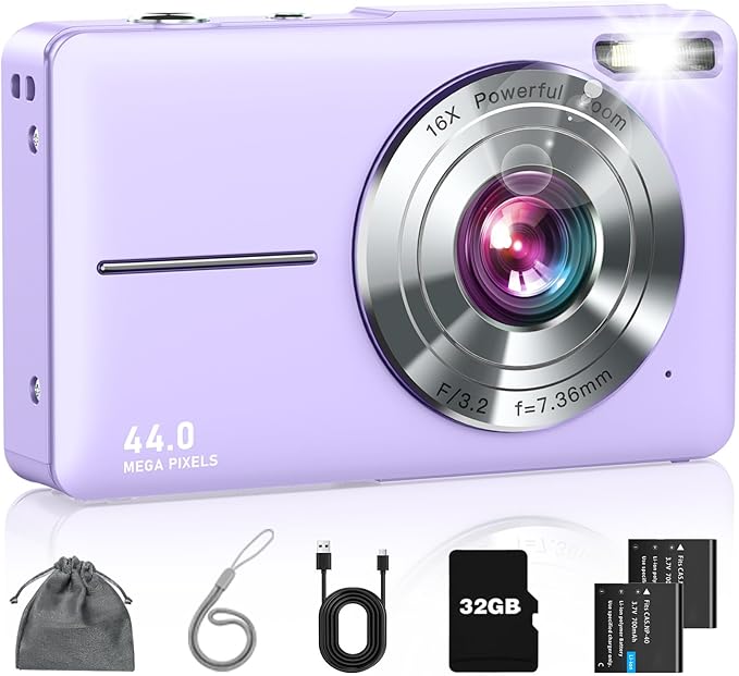 Digital Camera, Kids Camera FHD 1080P Point and Shoot Camera with 16X Zoom Anti Shake, Small Compact Camera for Teen Starter Children Kid Student Girl Boy(Purple)