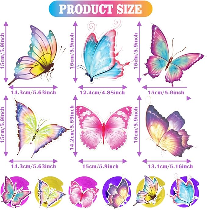 Birthday Decorations Set, Butterfly Happy Birthday Banner Party Supplies with Happy Birthday Banner, Honeycomb Balls, Butterfly Hanging Swirls for Girls Birthday