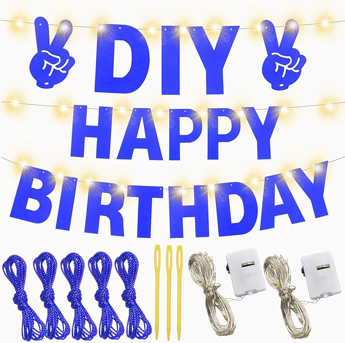 175Pcs DIY Glitter Customizable Banner Kit Hanukkah Custom Banners DIY Happy Birthday Letters Personalized Banner Decor for Christmas Baby Shower Birthday Party Decoration(Glitter Sapphire Blue)
