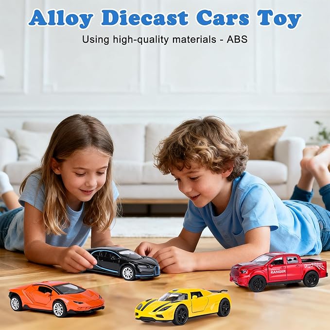 4 Pack Toy Cars,1/36 Metal Diecast Cars Toy with Opening Doors Kid Pull Back Cars Toys Set,Boy Toy Car for Age 3 4 5 6 7 8 9 10 11 12