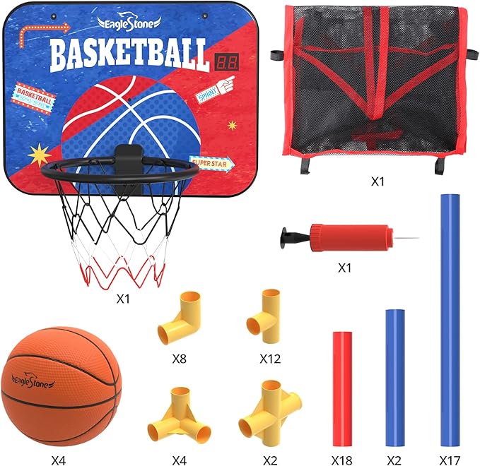 EagleStone Kids Arcade Basketball Game with Electronic Scoreboard and Cheer Sounds, Indoor Outdoor Basketball Hoop with 4 Balls, Game Toy Gift for Ages 3-12 Boys and Girls