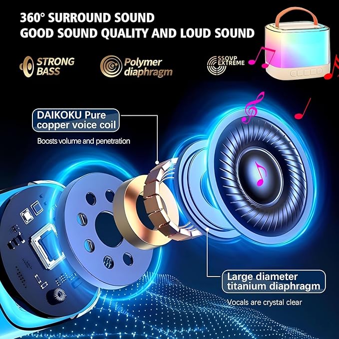 Karaoke Machine for Kids,Portable Bluetooth Speaker with Wireless Microphone for Illusionary Flowing Light,Karaoke Toys Gifts for Girls & Boys Ages 4-12 +Year Old Birthday Party