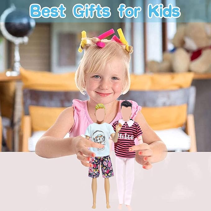 33 PCS Doll Clothes and Accessories Doll Including 5 Tops 5 Pants Casual Wear in Random 4 Pair of Shoes Hangers Glasses Earphone Guitar Surfboard Swimming Ring for 12 Inch Boy Doll