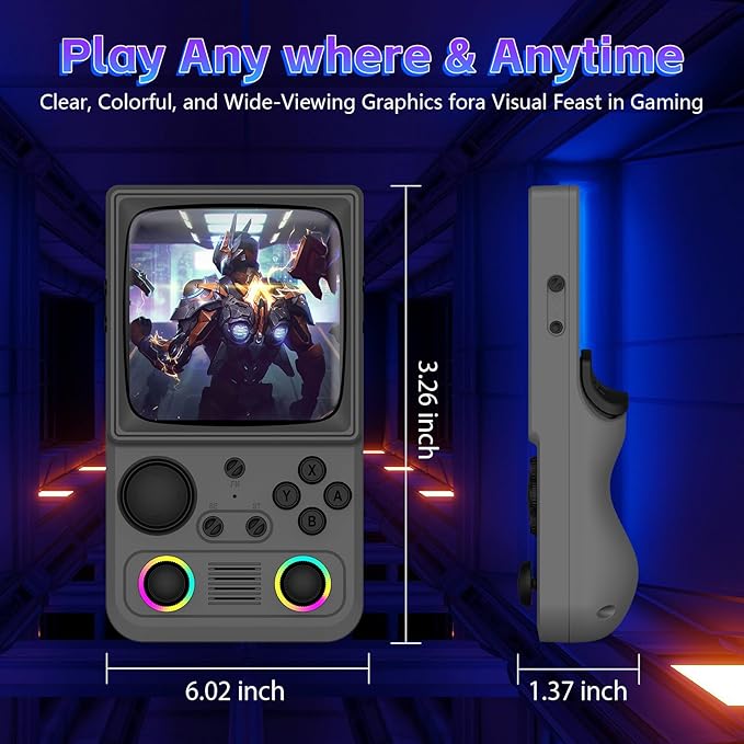 R36TMAX Retro Handheld Game Console, 4.0 Inch IPS HD Screen Retro Gaming Console, Handheld Game Console with 18000+ Classic Games, Supports WiFi Networked Fighting and OTG, Built-in 64G-Classic Gray