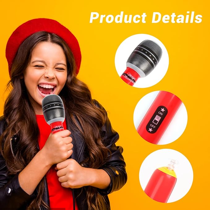 KIMOBER 12PCS Inflatable Microphones,Colorful Blow up Microphones Stage Act Mic Props for Pretend Play Party Favors Supplies