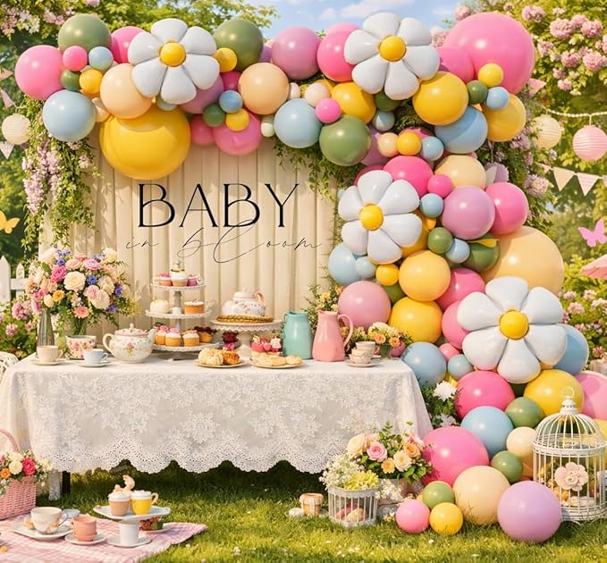 Baby In Bloom Balloon Arch Garland Kit for Girls Floral Wildflower Baby Shower Bridal Shower Birthday Boho Garden Tea Party Decoration(Wildflower)