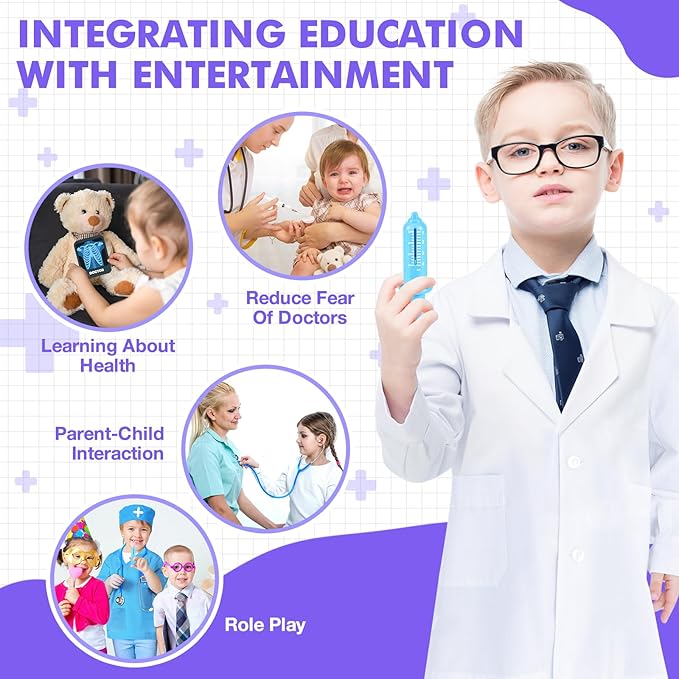 Kids Doctors Play Set, 15 Pcs Doctor Kit for Toddlers 3-5, Doctor Set with Real Stethoscope, Pretend Play Toys for Kids Boys and Girls, Halloween Christmas Birthday Gifts