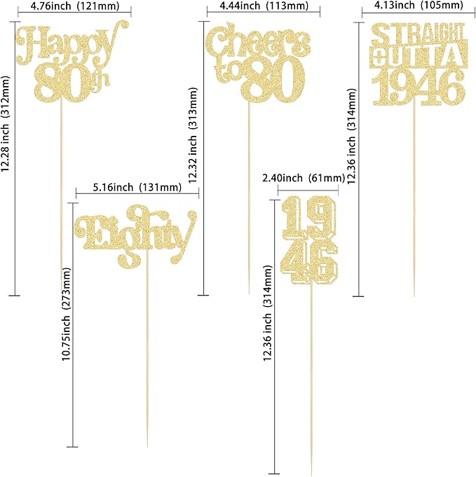 Gyufise 15Pcs Happy 80th Birthday Centerpiece Sticks Eighty Straight Outta 1946 Table Flower Centerpieces Sticks Cheers to 80 Decorations for 80th Birthday Party Supplies Gold