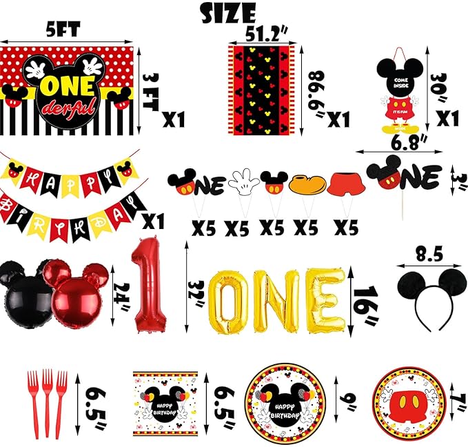 185 Pcs Red 1st Birthday Party Decorations, Boys Onederful Balloons Arch Garland Kit, Red Cartoon Boys Onederful Backdrop, TableCloth, Tableware for Boy First Birtdhay Party Supplies
