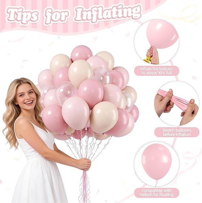 FunHot Dusty Pink Balloons, 50 Pcs Light Pink Balloon, Blush Balloons, 12 Inch Apricot Transparent Latex Balloon for Girl Birthday Valentine's Day Baby Shower Bridal Shower Wedding Party Decorations