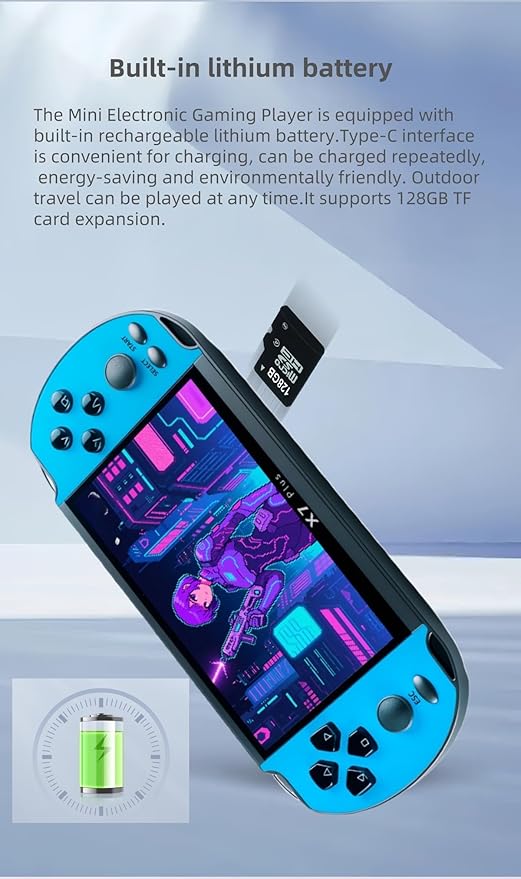 5.5" IPS HD Screen Retro Game Console for Kids Adults, with Classic Video Games, Support Multiple Emulators, MP3/MP4 Player and TV Connect, Rechargeable Travel Toys Xmas Birthday Gifts (Blue)
