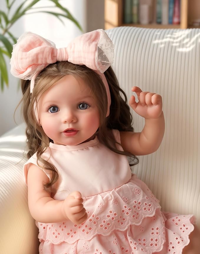 BABESIDE Lifelike Reborn Baby Dolls Dara - 20 Inch Realistic-Newborn Baby Doll Brown Hair Girl Handmade Real Life Baby Dolls with Clothes and Toy Accessories Gift for Kids Age 3+