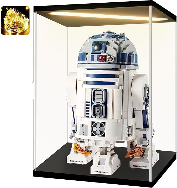 Acrylic Display Case for Collectibles Clear Acrylic Boxes for Display Minifigures Trophy Lighted Building Lego 75308 Model Display Case Organizer Box(Black-Solid Yellow; 9.8*7.9*13.8 inch)