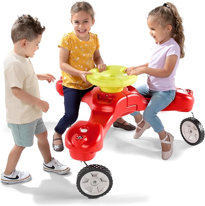 Simplay3 Boomerang Bike Ride-On Trike Toy for Ages 1.5-5, Accommodates Up to 3 Kids, Swivel Caster Wheels, 32" x 32" x 19.5", Red