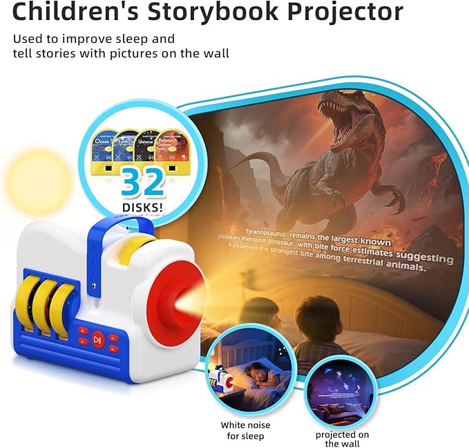 Bedtime Story Projector for Kids,Bedroom Kids Book Projector,with 32 Story Cards,White Noise & Night Light,EducationalSleep Aid Toy for Toddlers Ages,Birthday Christmas for Any Occasion