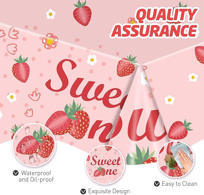 146Pcs Strawberry Plates and Napkins strawberry Party Supplies Includes Plates, Napkin, Fork, Cup, Straw, Tablecloth, Banner for Baby Shower Birthday Party Decorations, Serves 24 (Strawberry)