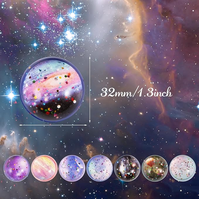 Ayfjovs 20 Pack Starry Space Bouncy Balls - 32mm Rubber Balls, for Space-Themed Parties, Bag Fillers, Easter Basket Stuffers, Classroom Prizes and Pet Toys - High Bounce, and Brightly Colored