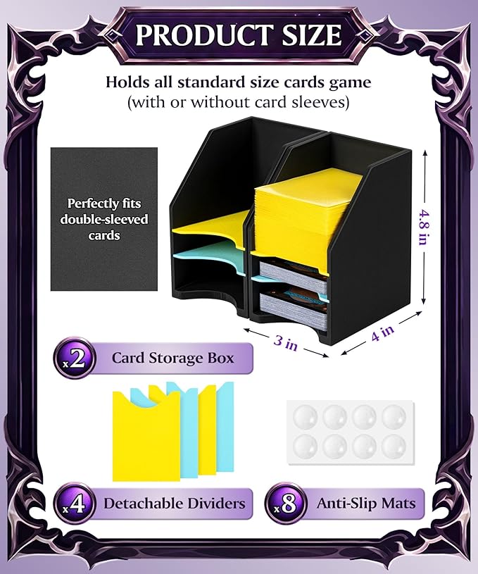 2 Pack Commander Deck Holder for MTG - 100+ Double Sleeved Card Tray with 3 Dividers, Sturdy Playing Card Holder & Organizer for Magic The Gathering TCG Board Game Accessories