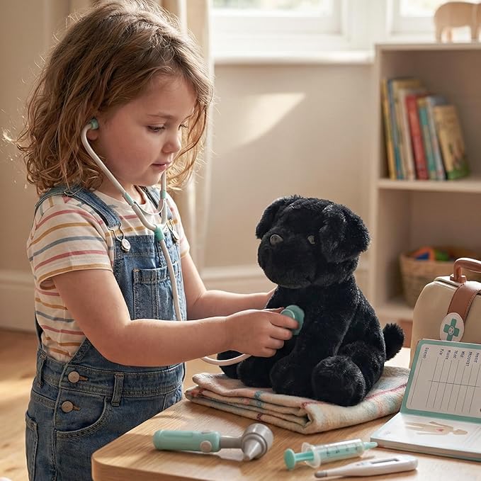 Small Retrievers Labs Labrador Puppy Dog Stuffed Animals Plush Toys for Kids Boys Girls Birthday Bedtime Easter, 7.9" Black