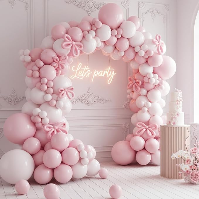 RUBFAC White and Pink Balloons 129pcs Different Sizes Pack of 18 12 10 5 Inch, Latex Baby Pastel Pink Balloon Garland Arch Kit for Birthday Party Wedding Anniversary Baby Shower Gender Reveal