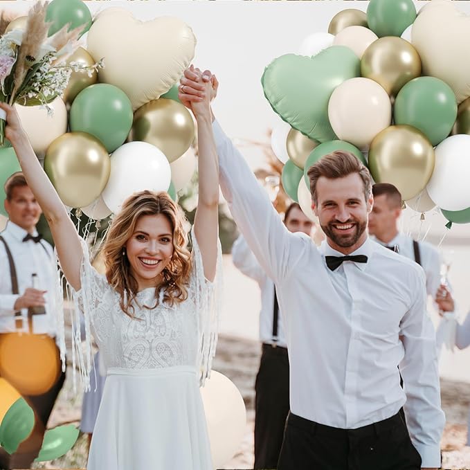 Sage green Gold Balloons, 12inch Sage green Sand White Metallic Gold Confetti Balloons with Star Foil Balloon for Netural Boho Birthday Wedding Bridal Engagement Party Decorations