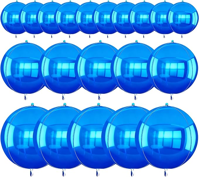 TONIFUL 16Pcs Large Navy Blue 4D Giant Round Foil Balloon 4D Mirror Metallic Mylar Sephere Balloons for Christmas New Year Birthday Party Graduation Wedding Baby Shower Decoration Supplies(Mix Sizes)