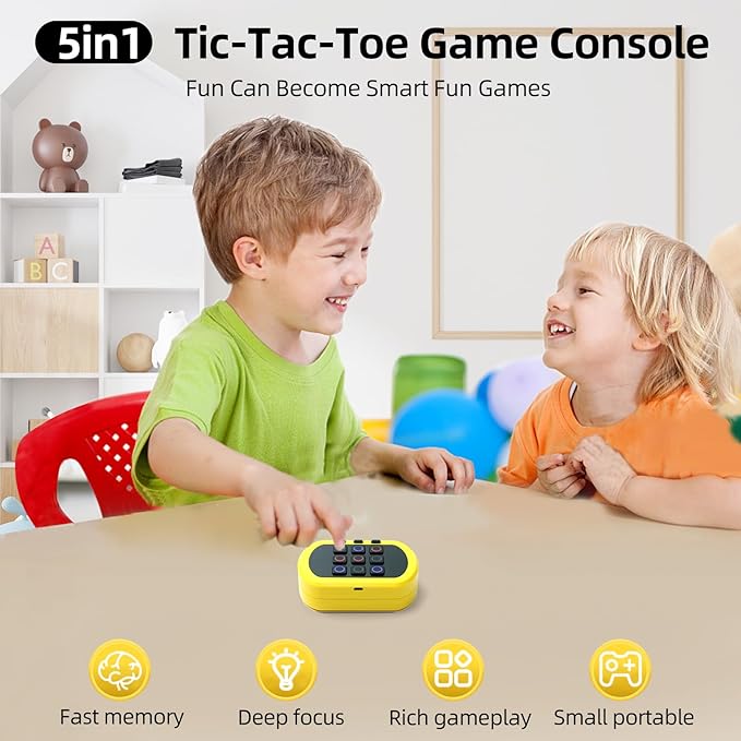 Fits Tic Tac Toe Games for Kids: 5-in-1 Handheld Puzzle Game Console - Portable Board Game Toy for Kids Age 6-12 and Adults Travel Car Ride - Birthday for Girls Boys