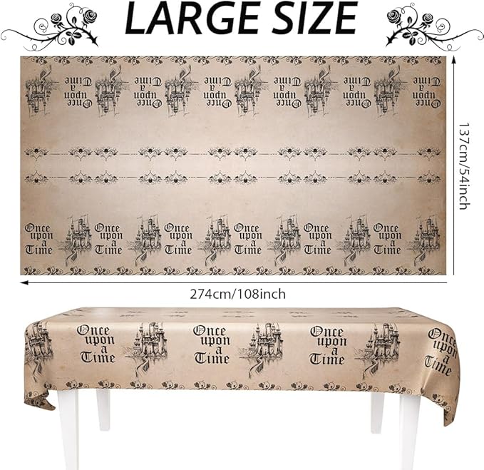 3 Pack Fairytale Birthday Tablecloths Once Upon a Time Baby Shower Decorations Story Book Plastic Tablecloth Castle Birthday Baby Shower Table Covers 108 x 54 Inch