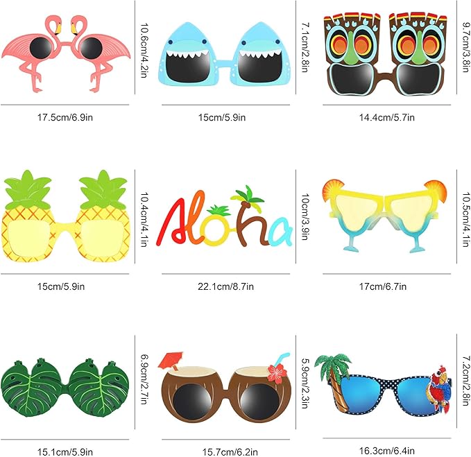 Ocean Line Luau Party Sunglasses - 9 Pairs Funny Hawaiian Glasses, Tropical Fancy Dress Props, Fun Summer Kids Party Favors, Beach Themed Party Supplies Decoration