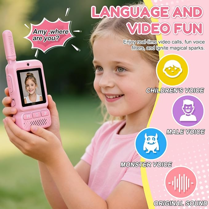 Kids Video Walkie Talkies 2 Pack, Rechargeable Long Range Two-Way Radios with Camera for Boys & Girls Age 3-12 (Yellow/Pink)